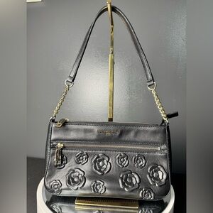 Karl Lagerfeld Black Shoulder Bag with Floral Embellishments 4pockets